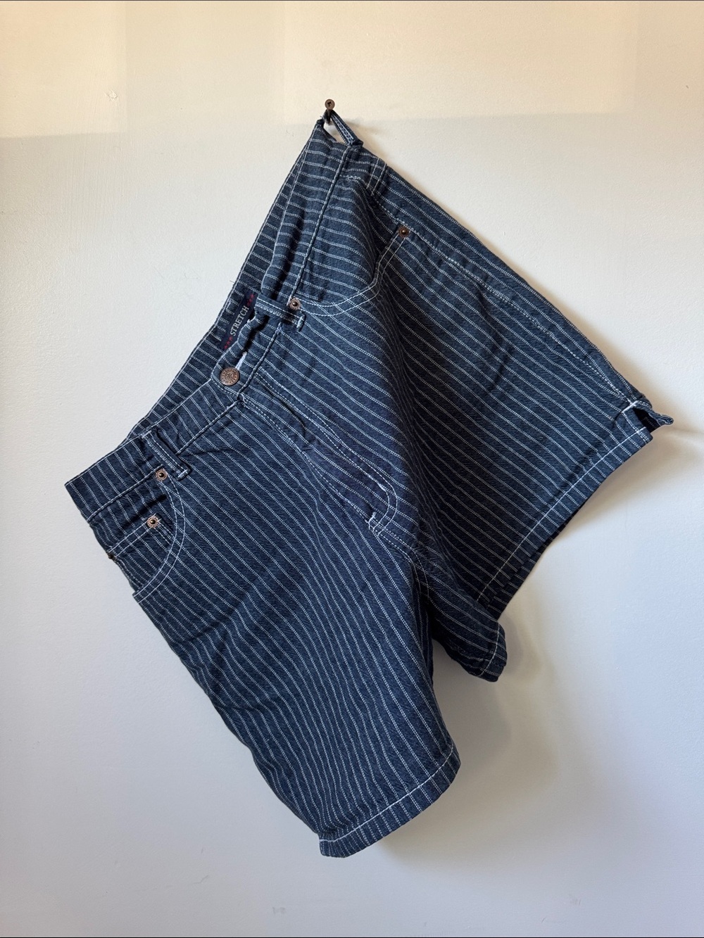 Navy Pinstriped Denim Shorts